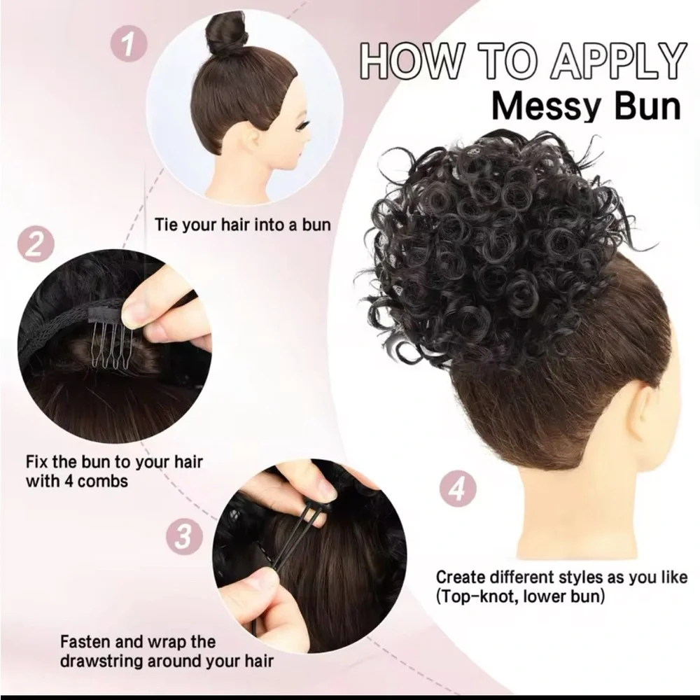 RICH CHOCOLATE WALNUT BROWN CURLY UPDO MESSY BUN HAIR DO WIG PIECE ACCESSORY - Picture 5 of 7